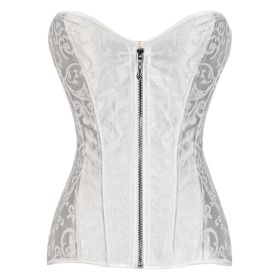 Women Jacquard Bridal Corset Top Boned Lace-Up Overbust Bustier Lingerie, White