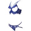 Ladies lace bra and panties 2-piece set (Blue, S)