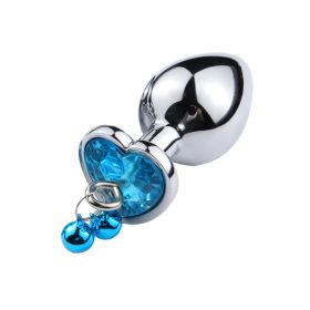 S/M/L Sizes Metal Anal Plug Bells With Chain Smooth Touch Anal Stimulator Sex Toys For Women Man Adult Games Anal Sex Products (Color: Blue heart S)