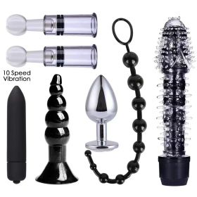 AM31 Female Vibrator Sexy Kit Sex Toys Vagina Orgasm Butt Plug Combination Female Anal Beads Vibrating Adult Suit Dildos Female (Color: 7-piece set-270g)