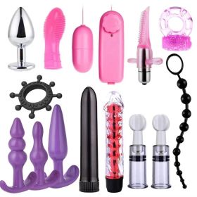 AM31 Female Vibrator Sexy Kit Sex Toys Vagina Orgasm Butt Plug Combination Female Anal Beads Vibrating Adult Suit Dildos Female (Color: 14-piece set-430g)