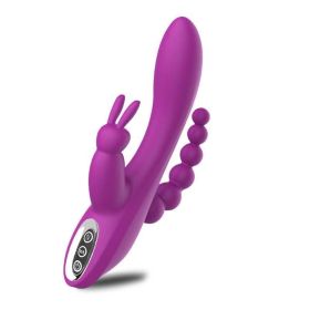 3 In 1 Clitoral Sucking Rabbit G Spot Vibrator Anal Triple Curve 12 Function Waterproof Dildo Vibrator For Her (Color: Pink)